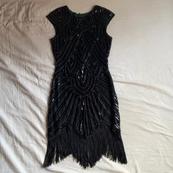 1920’s flapper sequined flapper dress with fringe. Good condition size xs/s - Picture 1 of 9